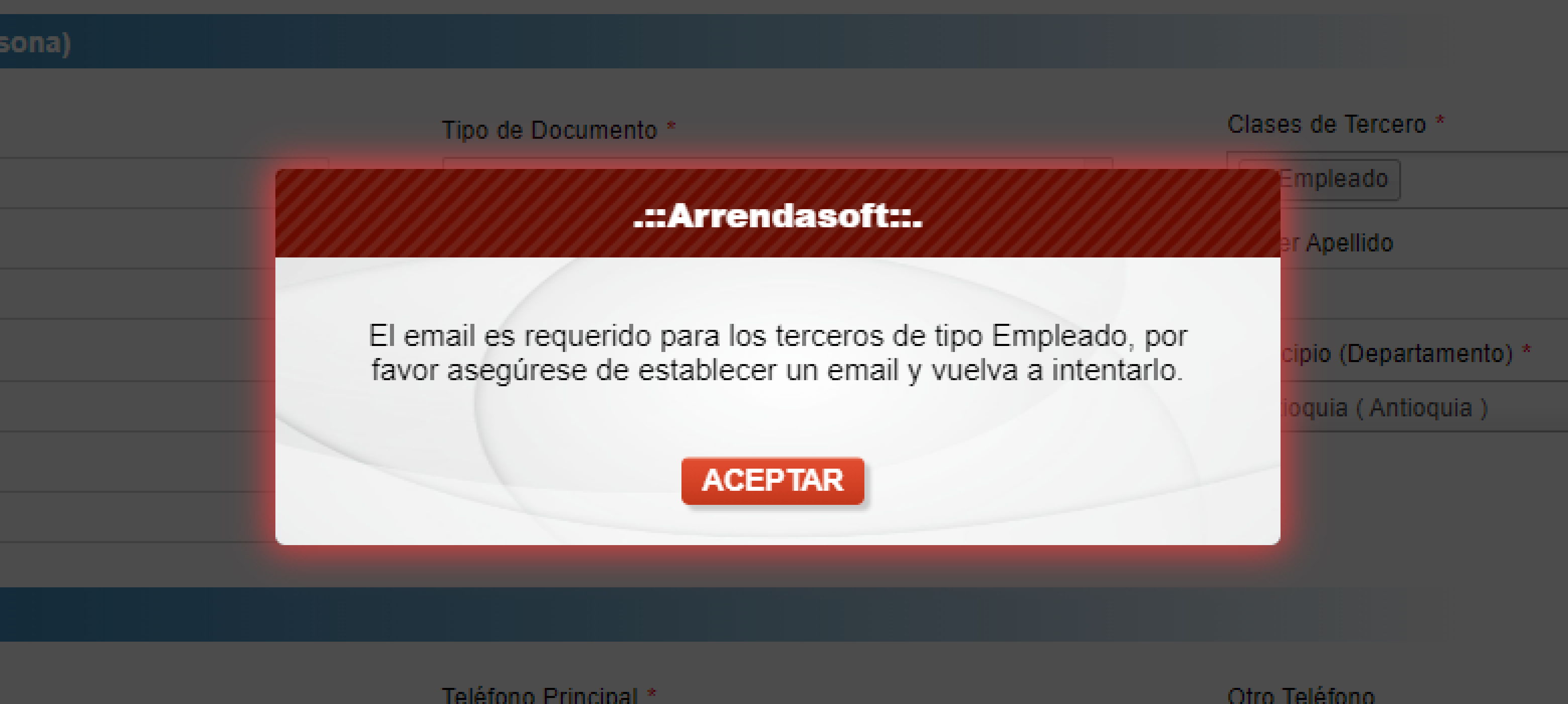 Email Empleado - Advertencia